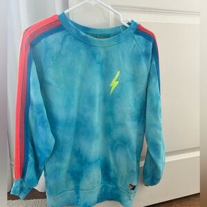 Aviator Nation Womens blue tie dye neon crewneck